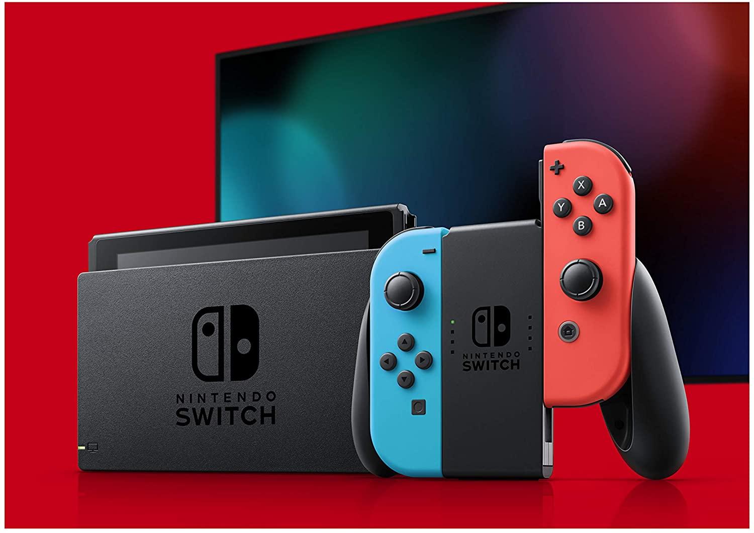 Nintendo Switch with Neon Blue and Neon Red Joy‐Con