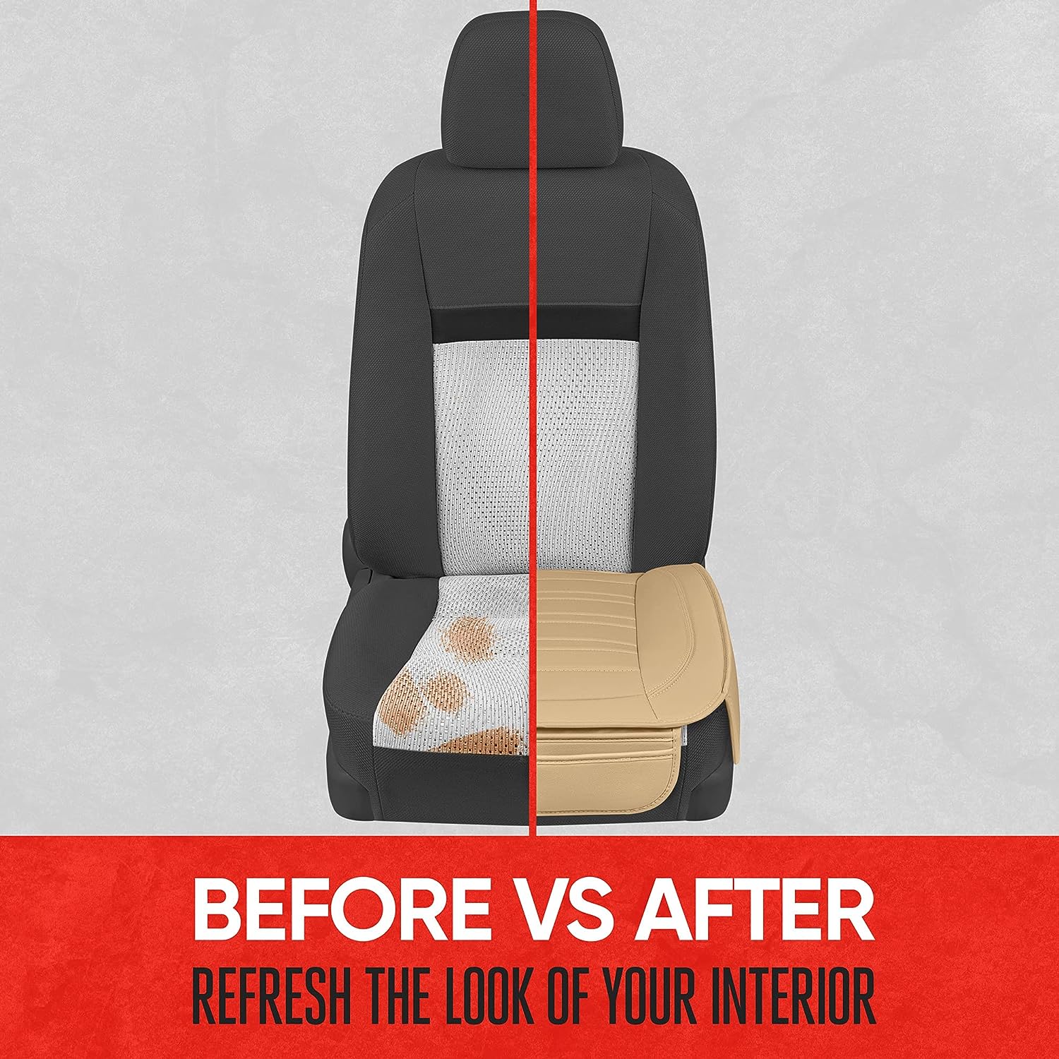 Motor Trend Beige Faux Leather Car Seat Cover for Front Seats, 1-Piece Padded Seat Protector with Storage Pockets, Premium Interior Cover for Cars Truck SUV Auto