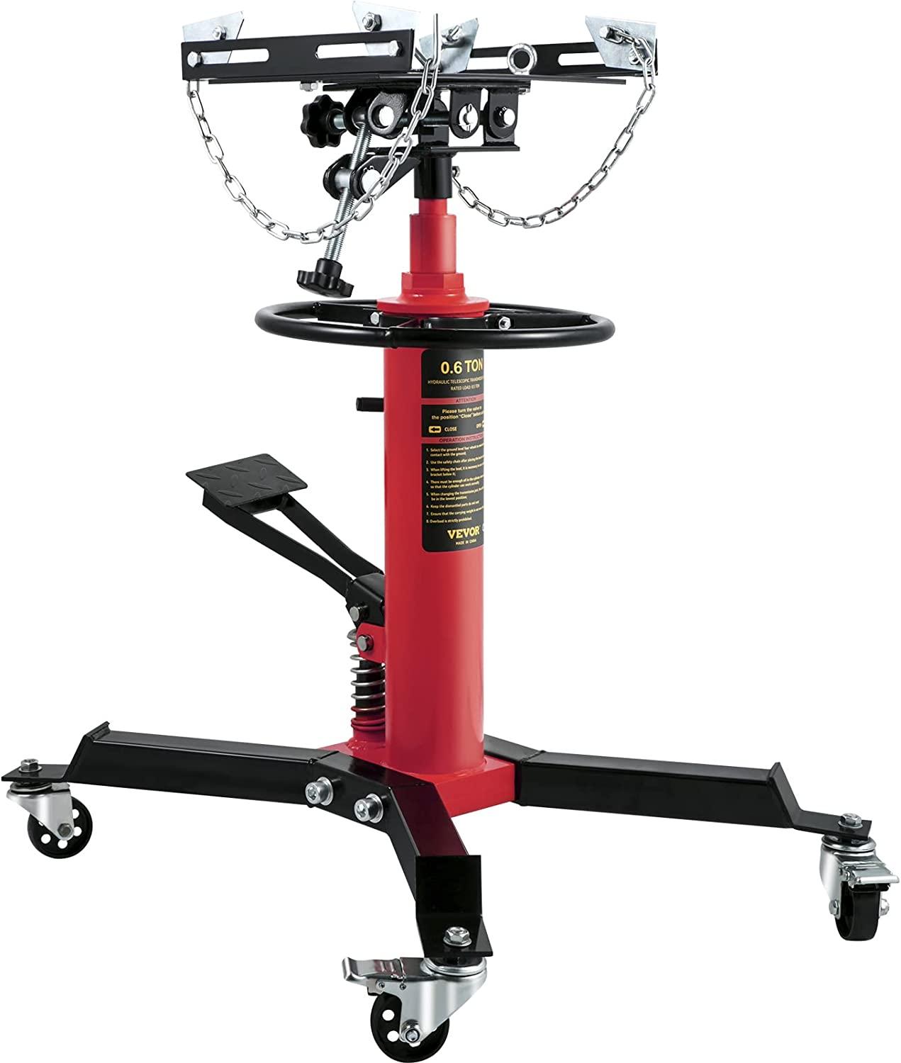 Transmission Jack,3/5 Ton/1322 lbs Capacity Hydraulic Telescopic Transmission Jack, 2-StaFloor Jack Stand with Foot Pedal, 360° Swivel Wheel, Garage/Shop Lift Hoist, Red