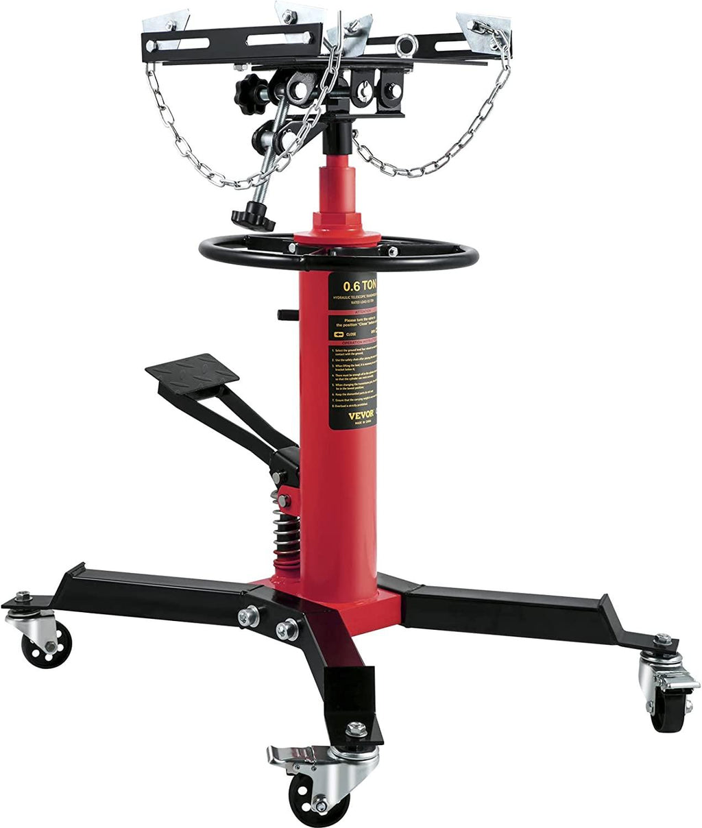 Transmission Jack,3/5 Ton/1322 lbs Capacity Hydraulic Telescopic Transmission Jack, 2-StaFloor Jack Stand with Foot Pedal, 360° Swivel Wheel, Garage/Shop Lift Hoist, Red