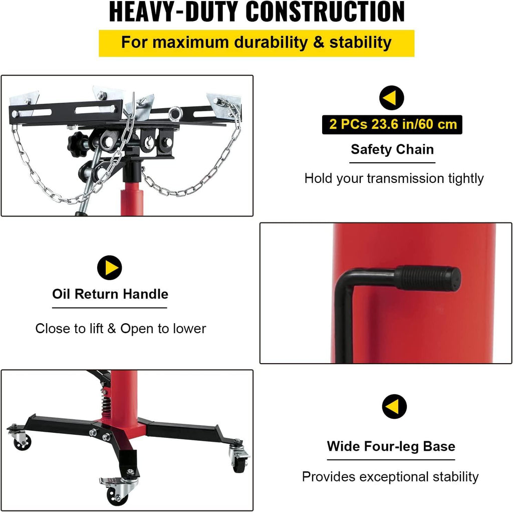 Transmission Jack,3/5 Ton/1322 lbs Capacity Hydraulic Telescopic Transmission Jack, 2-StaFloor Jack Stand with Foot Pedal, 360° Swivel Wheel, Garage/Shop Lift Hoist, Red