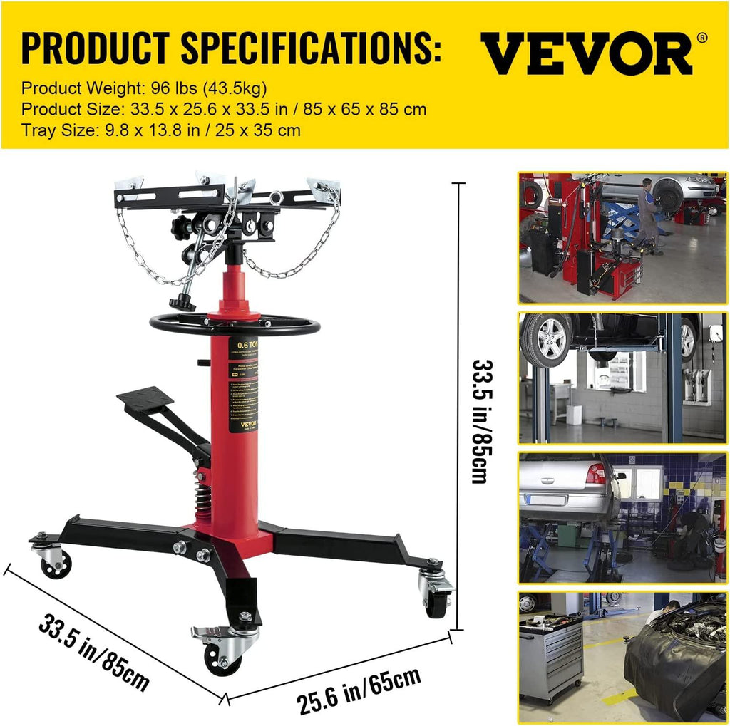 Transmission Jack,3/5 Ton/1322 lbs Capacity Hydraulic Telescopic Transmission Jack, 2-StaFloor Jack Stand with Foot Pedal, 360° Swivel Wheel, Garage/Shop Lift Hoist, Red