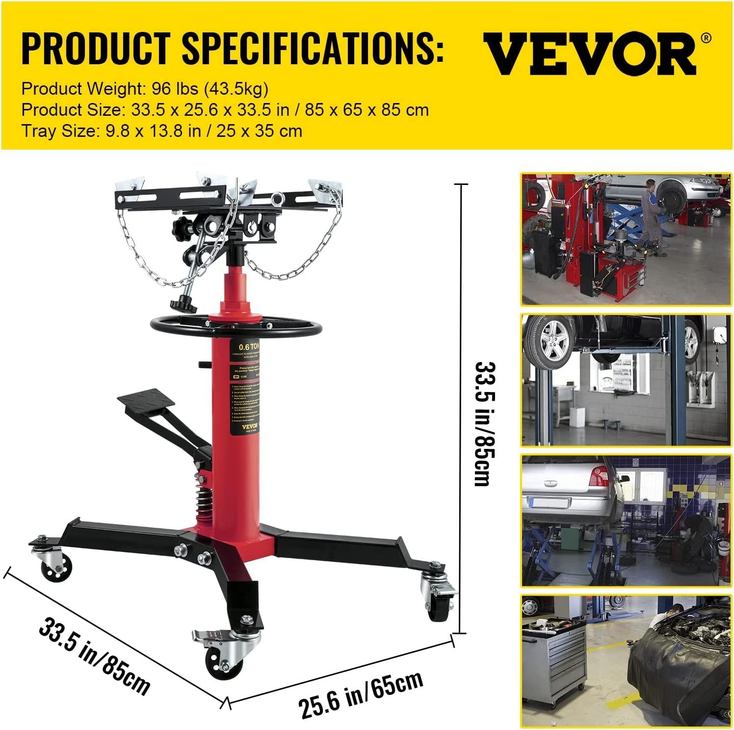Transmission Jack,3/5 Ton/1322 lbs Capacity Hydraulic Telescopic Transmission Jack, 2-StaFloor Jack Stand with Foot Pedal, 360° Swivel Wheel, Garage/Shop Lift Hoist, Red