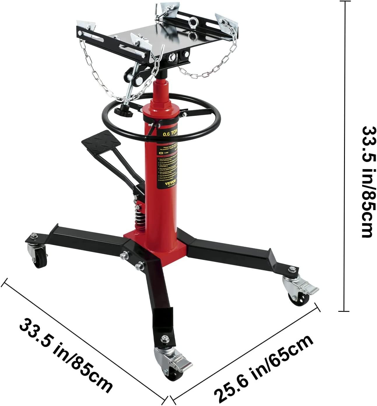 Transmission Jack,3/5 Ton/1322 lbs Capacity Hydraulic Telescopic Transmission Jack, 2-StaFloor Jack Stand with Foot Pedal, 360° Swivel Wheel, Garage/Shop Lift Hoist, Red