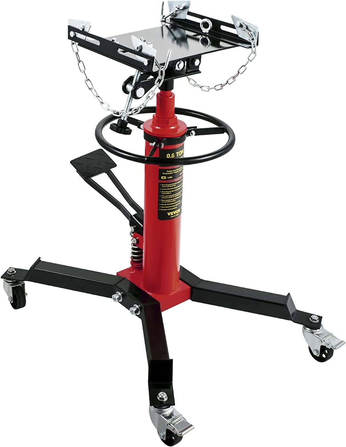 Transmission Jack,3/5 Ton/1322 lbs Capacity Hydraulic Telescopic Transmission Jack, 2-StaFloor Jack Stand with Foot Pedal, 360° Swivel Wheel, Garage/Shop Lift Hoist, Red