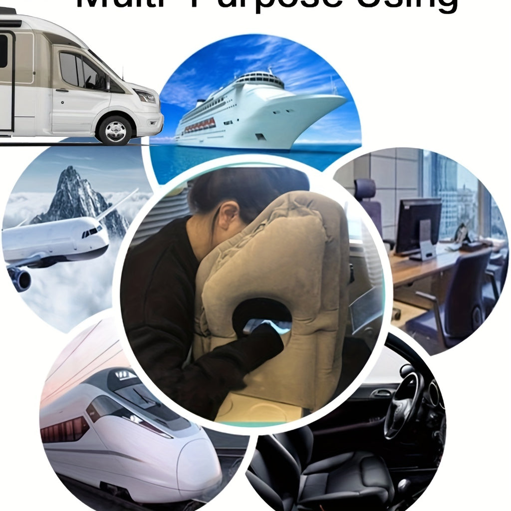 Comfy Inflatable Travel Pillow: Neck &amp; Lumbar Support For Airplane, Car, RV &amp;   - Folds Easily Into Bag!