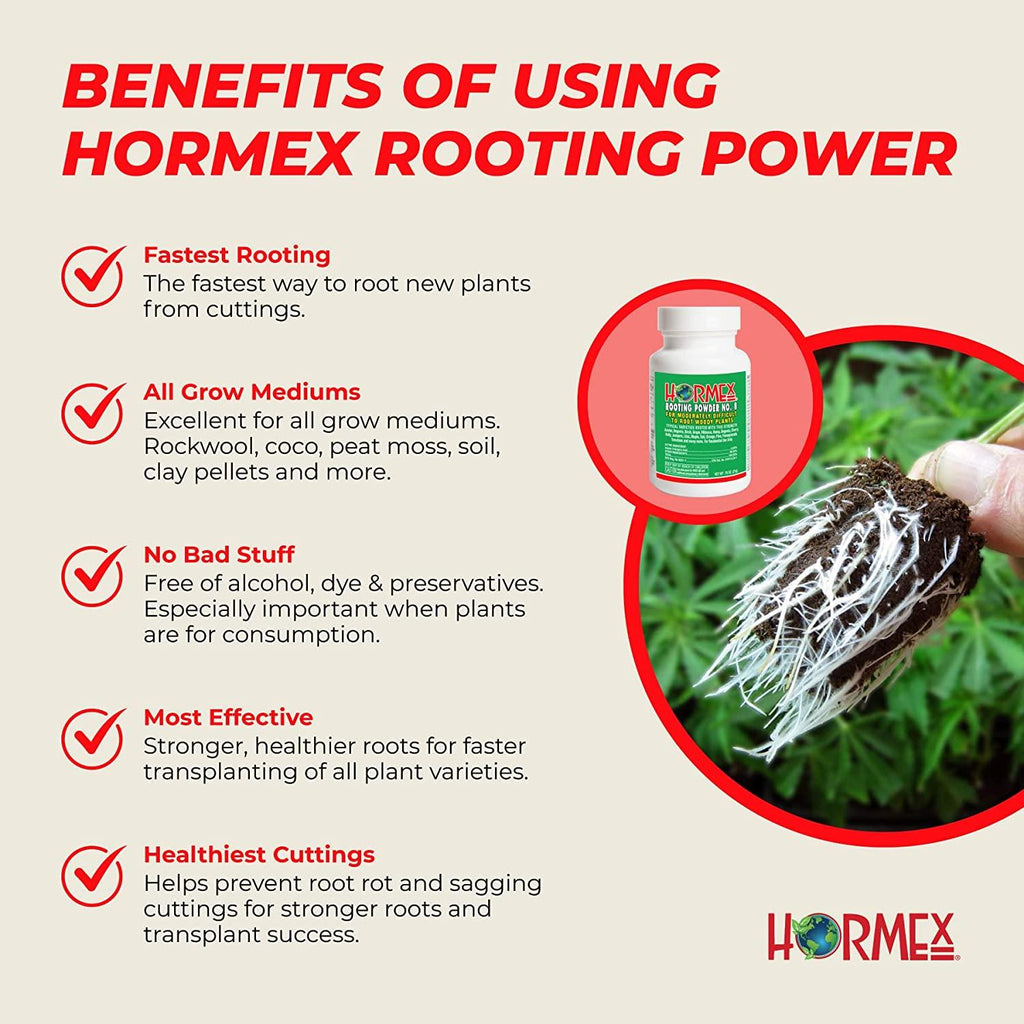Rooting Hormone for Cuttings - Plant Propagation Rooting Powder #8 by Hormex - for Moderately Difficult to Root Plants - Fastest IBA Rooting Compound for Healthy Plants
