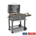 Portable Barbecue Grill Foldable Charcoal Oven Stove With Wheels & Bottom Shelf