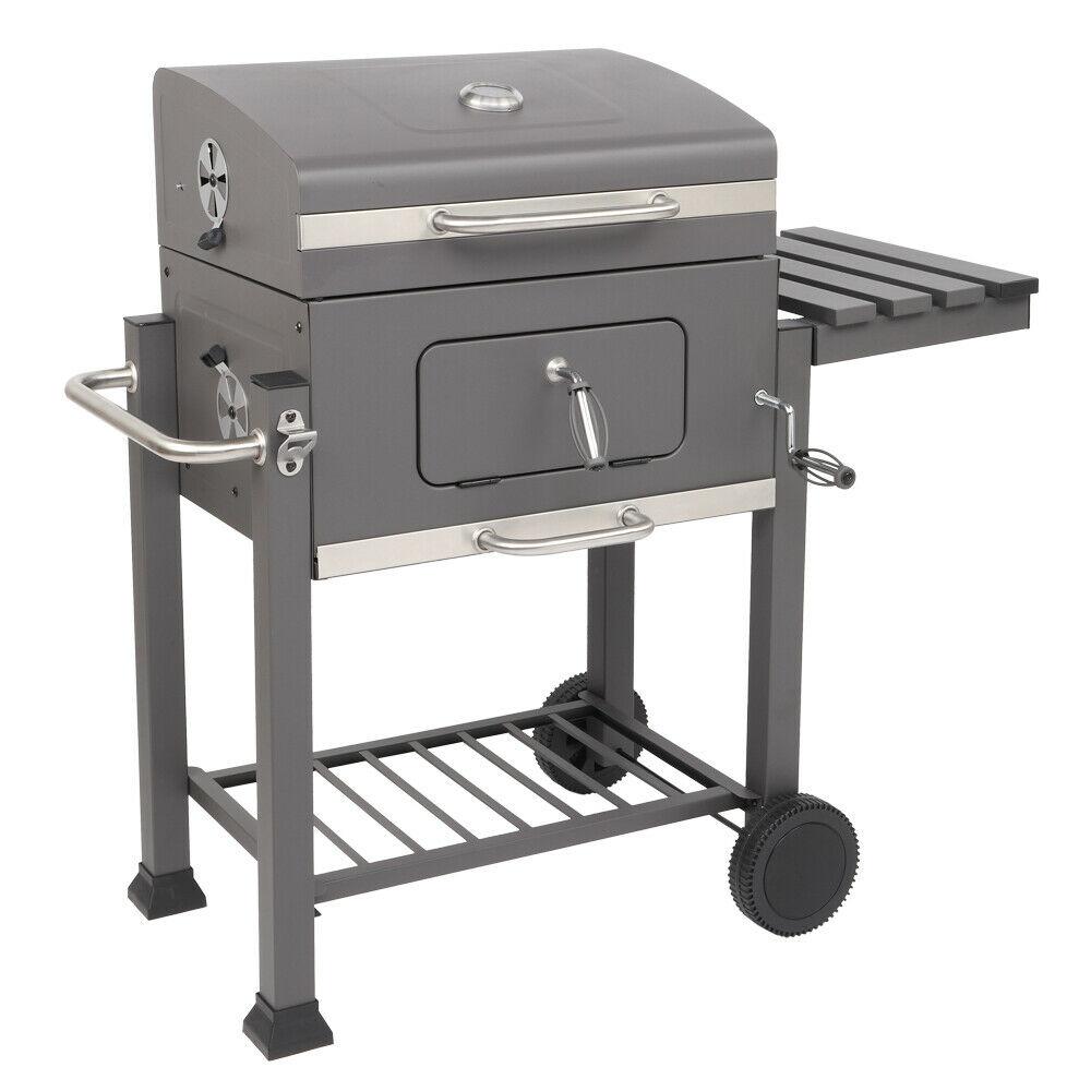 Portable Barbecue Grill Foldable Charcoal Oven Stove With Wheels & Bottom Shelf