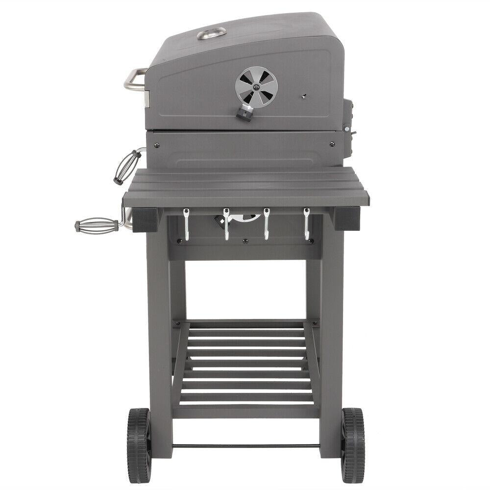 Portable Barbecue Grill Foldable Charcoal Oven Stove With Wheels & Bottom Shelf