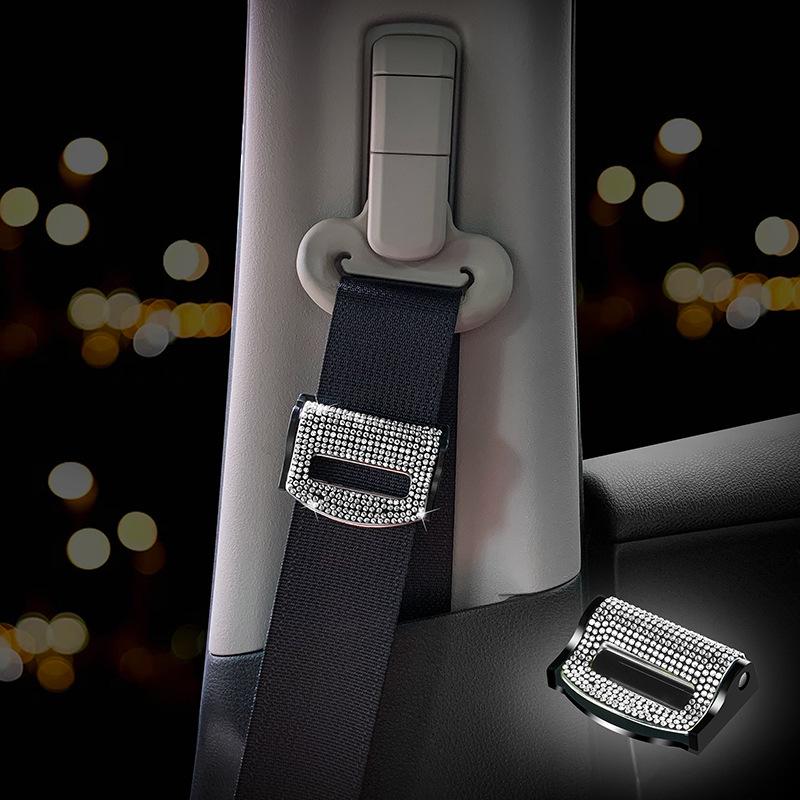 2Pcs Universal Rhinestone Decor Bling Car Safety Seat Belt Buckle Clip