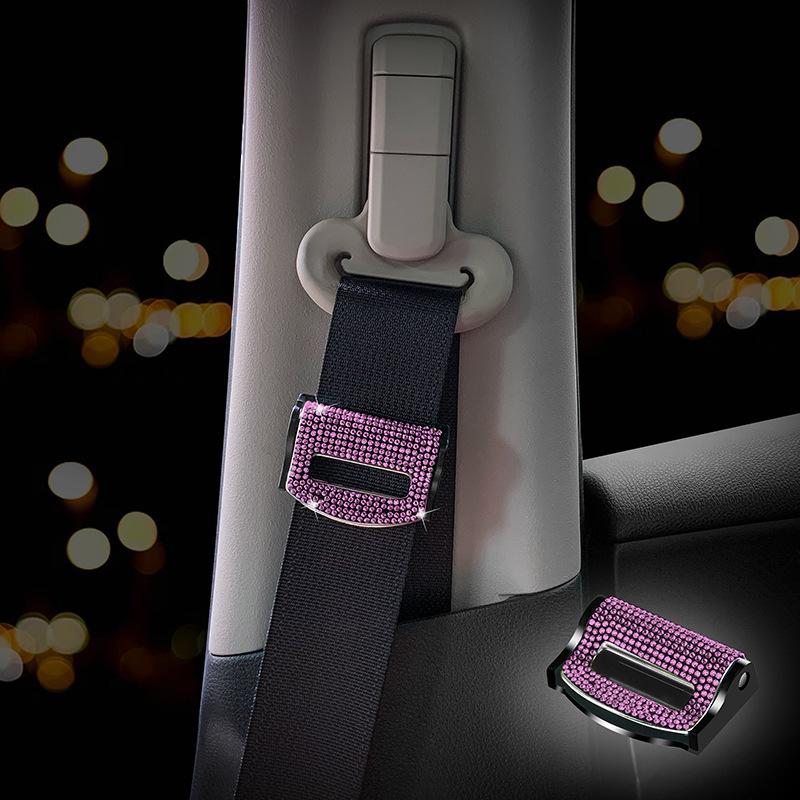 2Pcs Universal Rhinestone Decor Bling Car Safety Seat Belt Buckle Clip