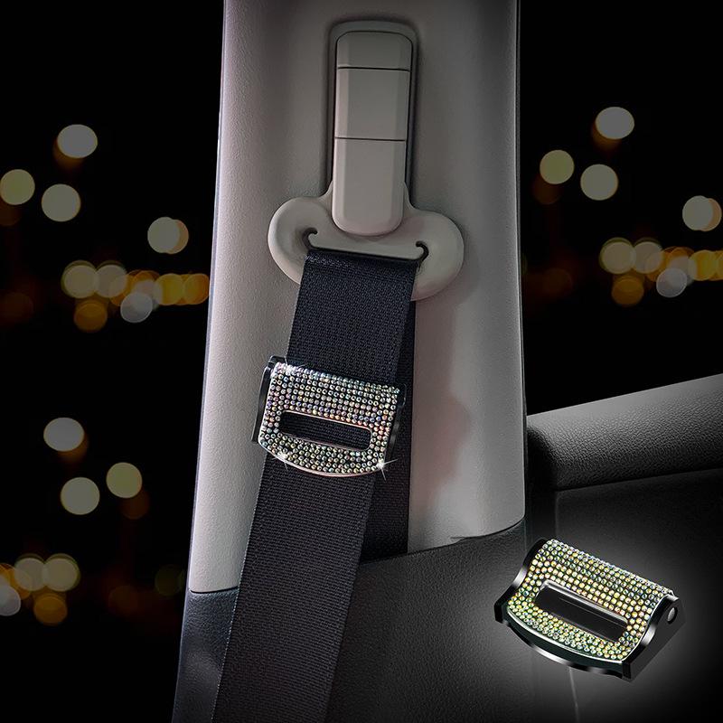 2Pcs Universal Rhinestone Decor Bling Car Safety Seat Belt Buckle Clip