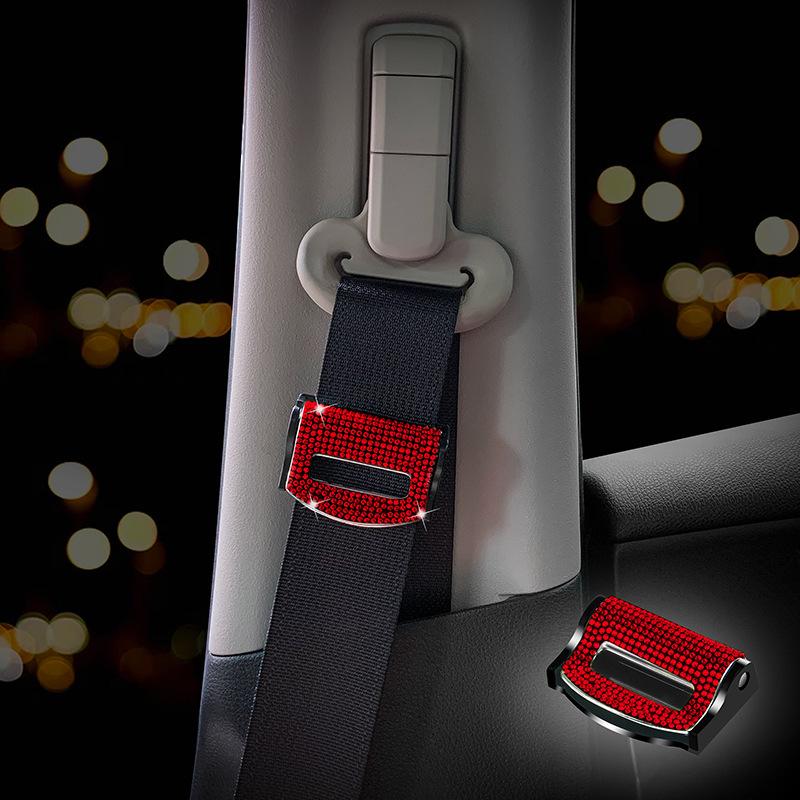 2Pcs Universal Rhinestone Decor Bling Car Safety Seat Belt Buckle Clip