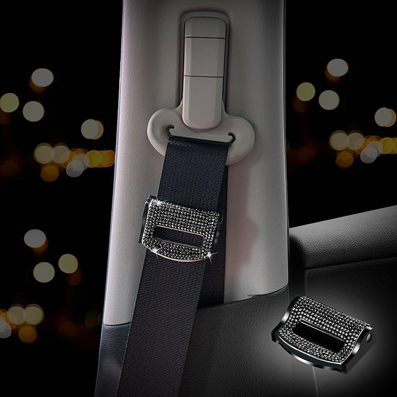 2Pcs Universal Rhinestone Decor Bling Car Safety Seat Belt Buckle Clip