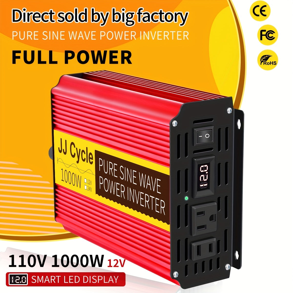 Pure Sine Wave Power Inverter 12V/24V To 110V 60HZ 500W 1000W 1500W 2000W DC To AC VoltaConverter Power Supply