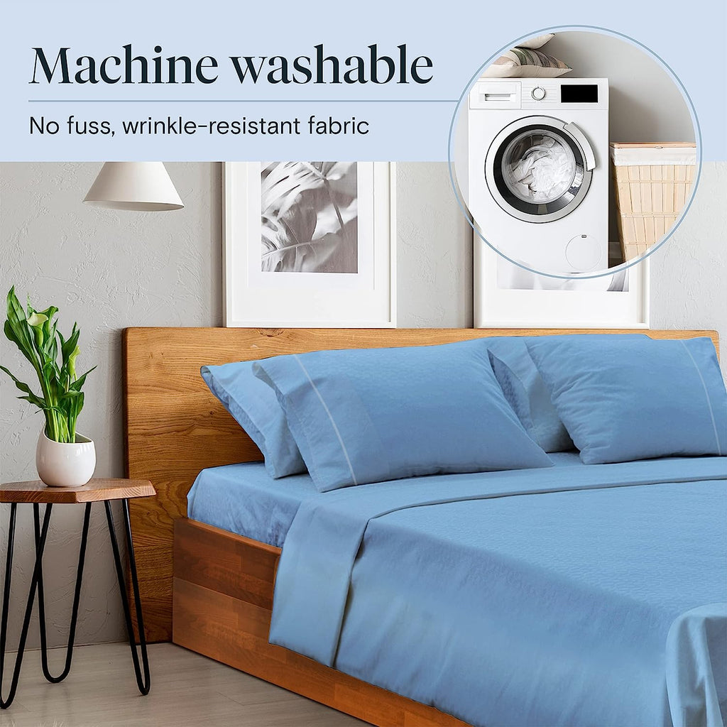 LuxClub 6 PC California King Size Sheet Set Bamboo Sheets Deep Pockets 18" Eco Friendly Wrinkle Free Cooling Sheets Machine Washable Hotel Bedding Silky Soft - Denim California King