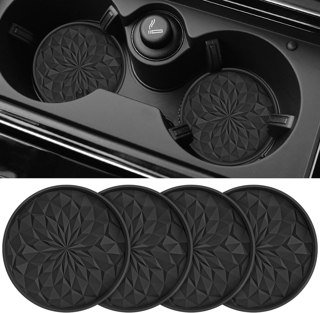 Car Cup Coaster [4 Pack] ME.FAN Silicone Car Coasters/Cup Mats - 2.75In Universal Non-Slip Recessed Car Interior Accessories - Car Cup Holder Insert Coasters Black