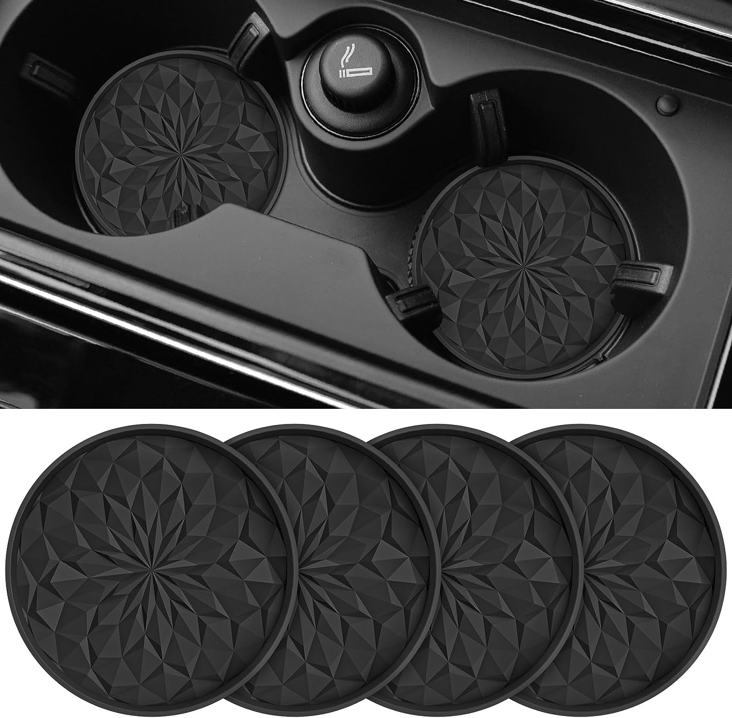 Car Cup Coaster [4 Pack] ME.FAN Silicone Car Coasters/Cup Mats - 2.75In Universal Non-Slip Recessed Car Interior Accessories - Car Cup Holder Insert Coasters Black