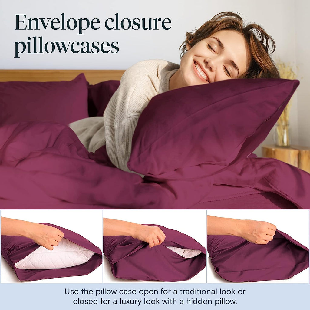 LuxClub Twin Sheets Set - Soft Twin Bed Sheets for Boys and Girls, 4 PC Deep Pockets 18" Eco Friendly Wrinkle Free Kids Fitted Sheets Machine Washable Hotel Bedding Silky Soft- Eggplant Twin