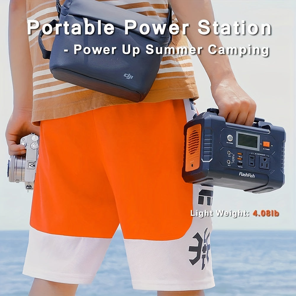 200W Portable Power Station FlashFish151Wh With AC Outlet/2 DC Ports/3 USB Ports Backup Battery /Power Supply For Outdoor Trip Camping Emergency