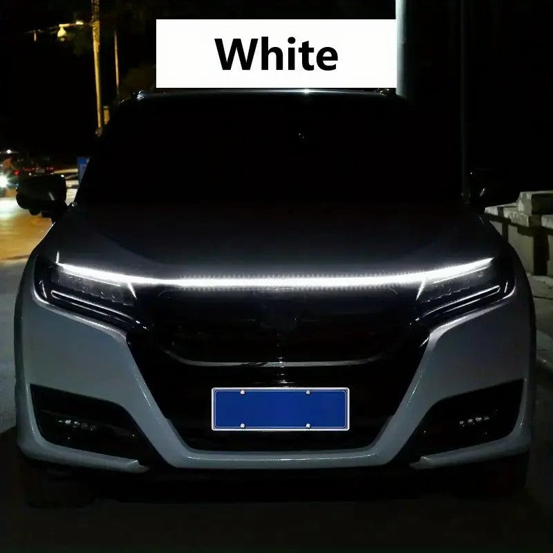 1.5M/70.87in Car LED Hood Light Universal Daytime Running Light Flexible Scan Light Strip Car Decoration Atmosphere Light White Ice Blue Waterproof