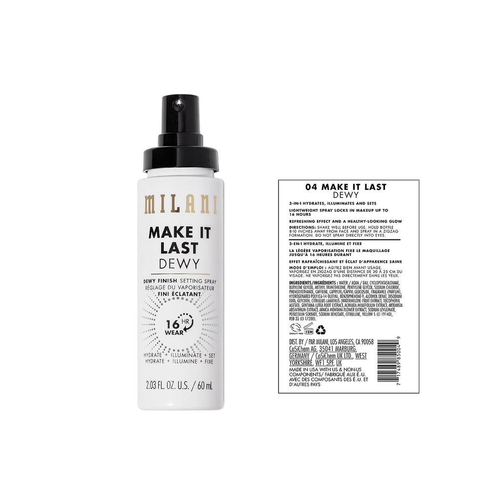 Milani Make It Last - Dewy Setting Spray 3 in 1- Hydrate + Illuminate + Set, Makeup Finishing Spray - Makeup Primer &amp; Hydrating Setting Spray - 2 Pack
