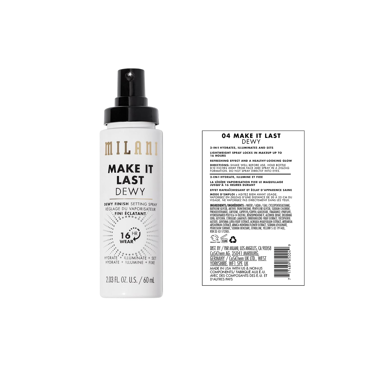 Milani Make It Last - Dewy Setting Spray 3 in 1- Hydrate + Illuminate + Set, Makeup Finishing Spray - Makeup Primer &amp; Hydrating Setting Spray - 2 Pack