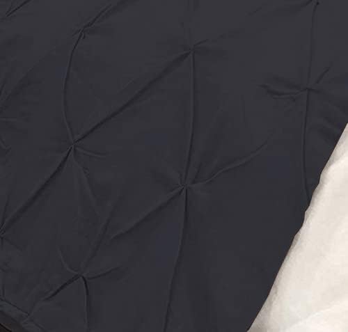 Pinch Pleated Duvet Cover 1 Piece Egyptian Cotton 800 Thread Count Box Pintuck with Zipper Closure &amp; Corner Ties Duvet Cover, Super King (116" x 98") Black Solid