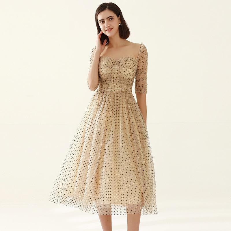 square collar mesh dots dress
