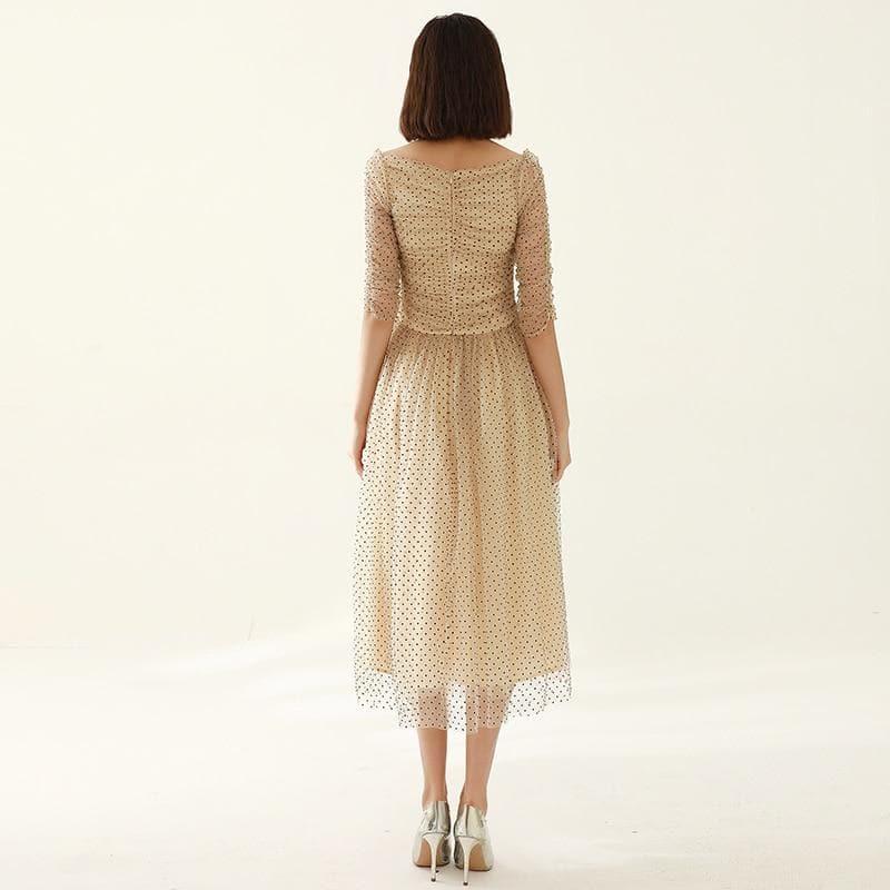 square collar mesh dots dress