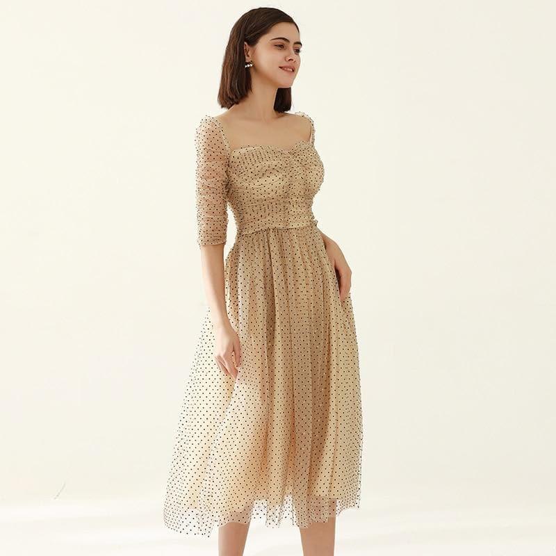 square collar mesh dots dress