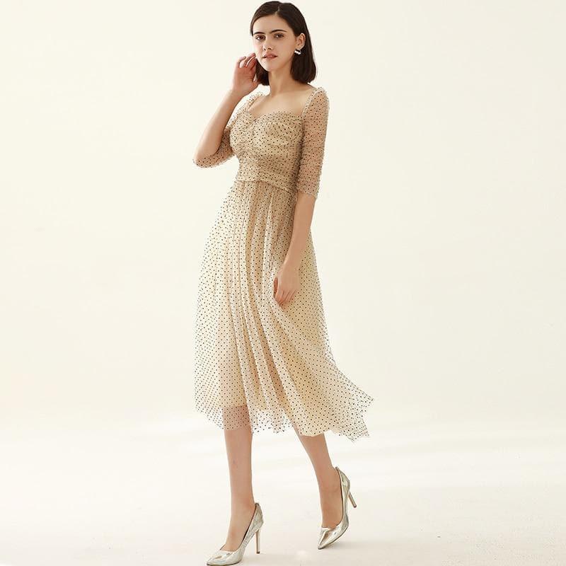 square collar mesh dots dress