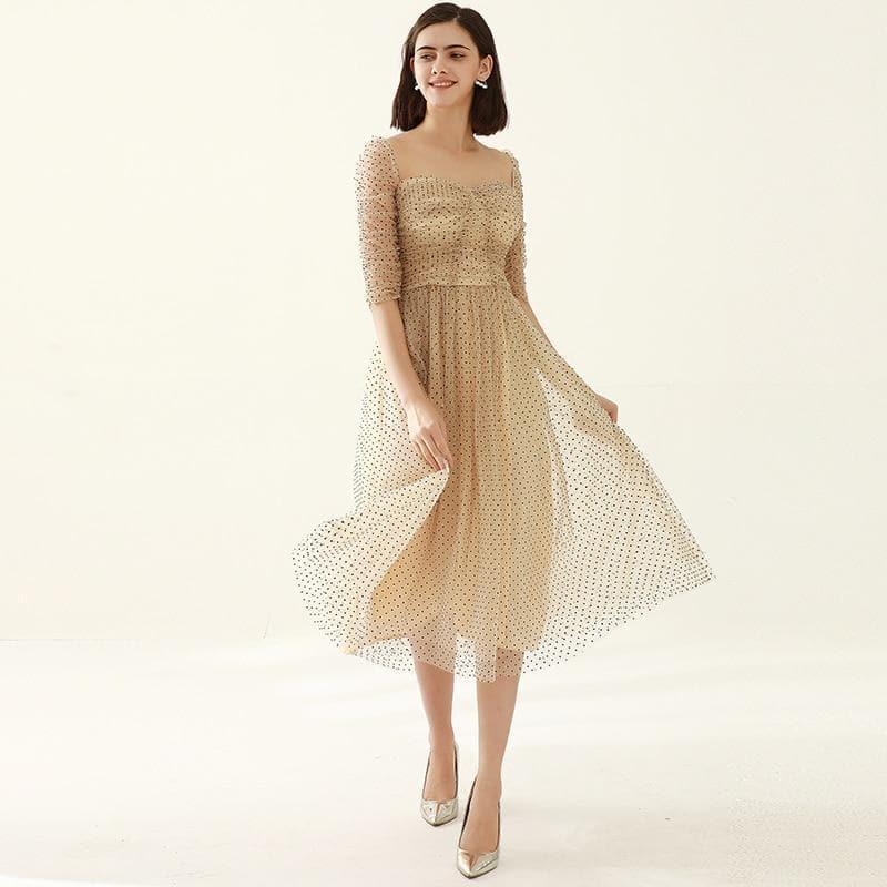 square collar mesh dots dress