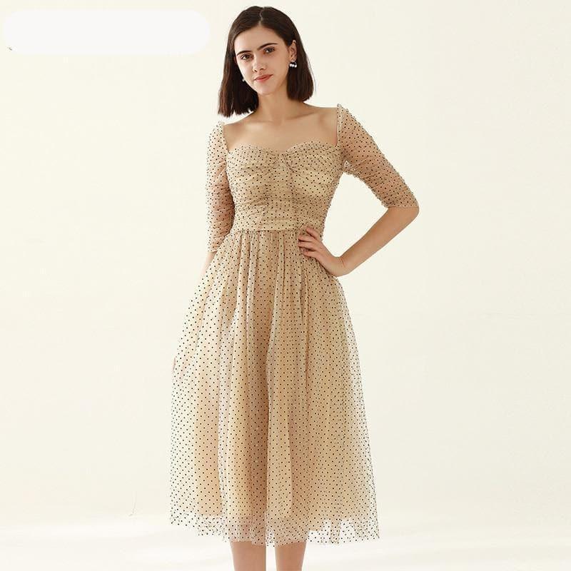 square collar mesh dots dress