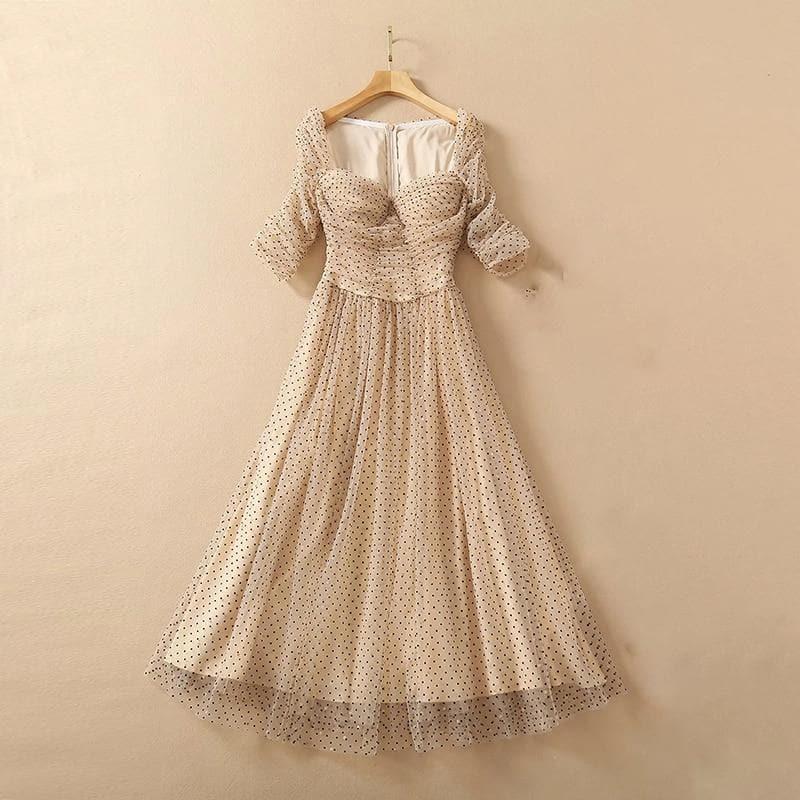 square collar mesh dots dress