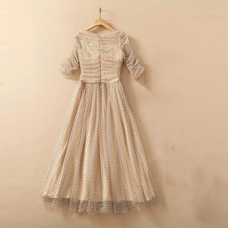 square collar mesh dots dress