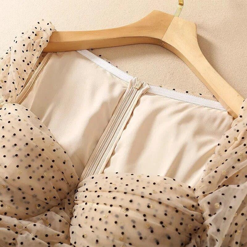 square collar mesh dots dress