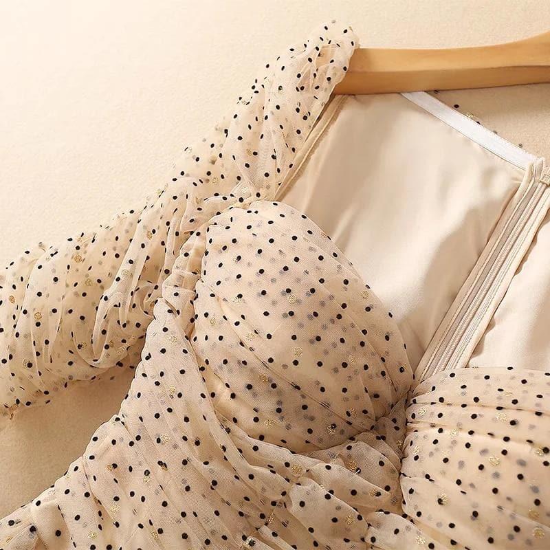 square collar mesh dots dress