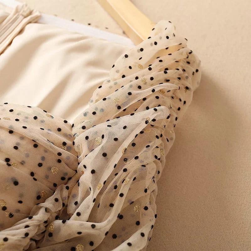 square collar mesh dots dress