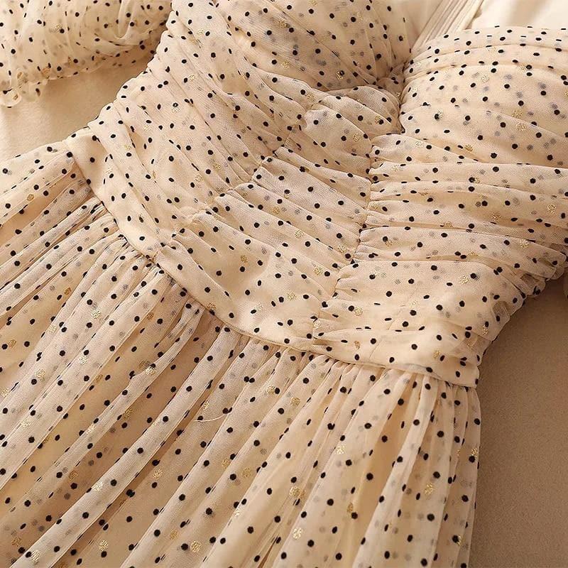 square collar mesh dots dress