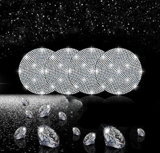 4pcs Bling Car Coaster, Universal Bling Car Interior Accessories for Women, 2.75 inch Silicone Anti-Slip Shockproof Fashion Vehicle Automotive Cup Holder Coasters Insert Crystal Rhinestone (White)