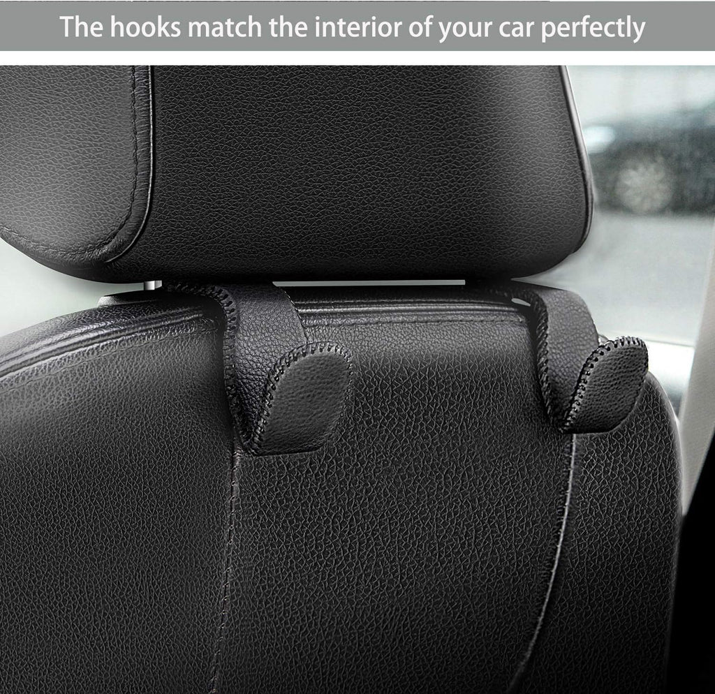 AMVOYOA Car Hooks for Purses and Bags, Car Back Seat Headrest Hanger Vehicle Red Superior Leather Storage Hook, Pack of 2