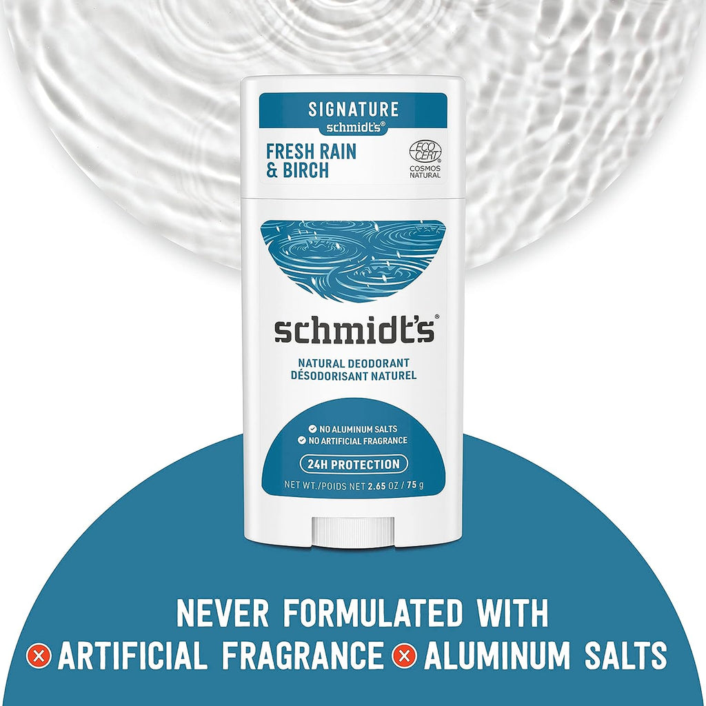 Schmidt's 100% Natural Origin Ingredient Deodorant Stick Fresh Rain &amp; Birch 2 Count for 24-Hour Odor Protection 2.65 oz