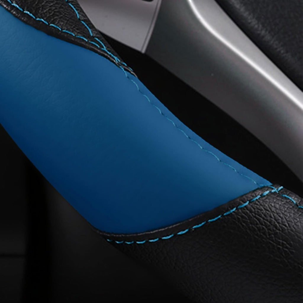 Leather Car Steering Wheel Cover, Non-Slip Car Wheel Cover Protector Breathable Microfiber Leather Universal Fit for Most Cars (Blue-2)