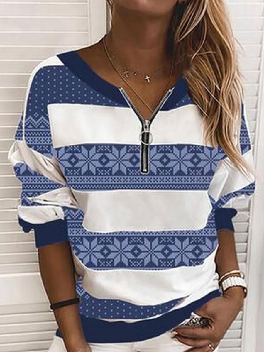 Striped Printed Loose Casual Sweatshirt