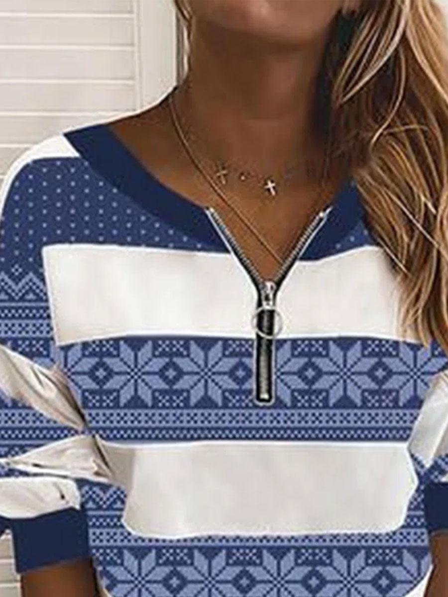 Striped Printed Loose Casual Sweatshirt