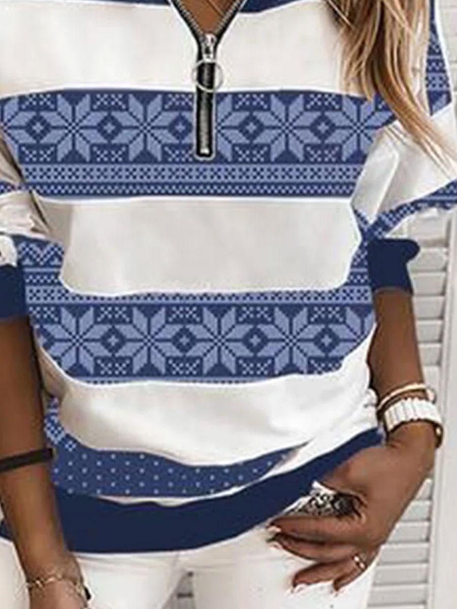 Striped Printed Loose Casual Sweatshirt