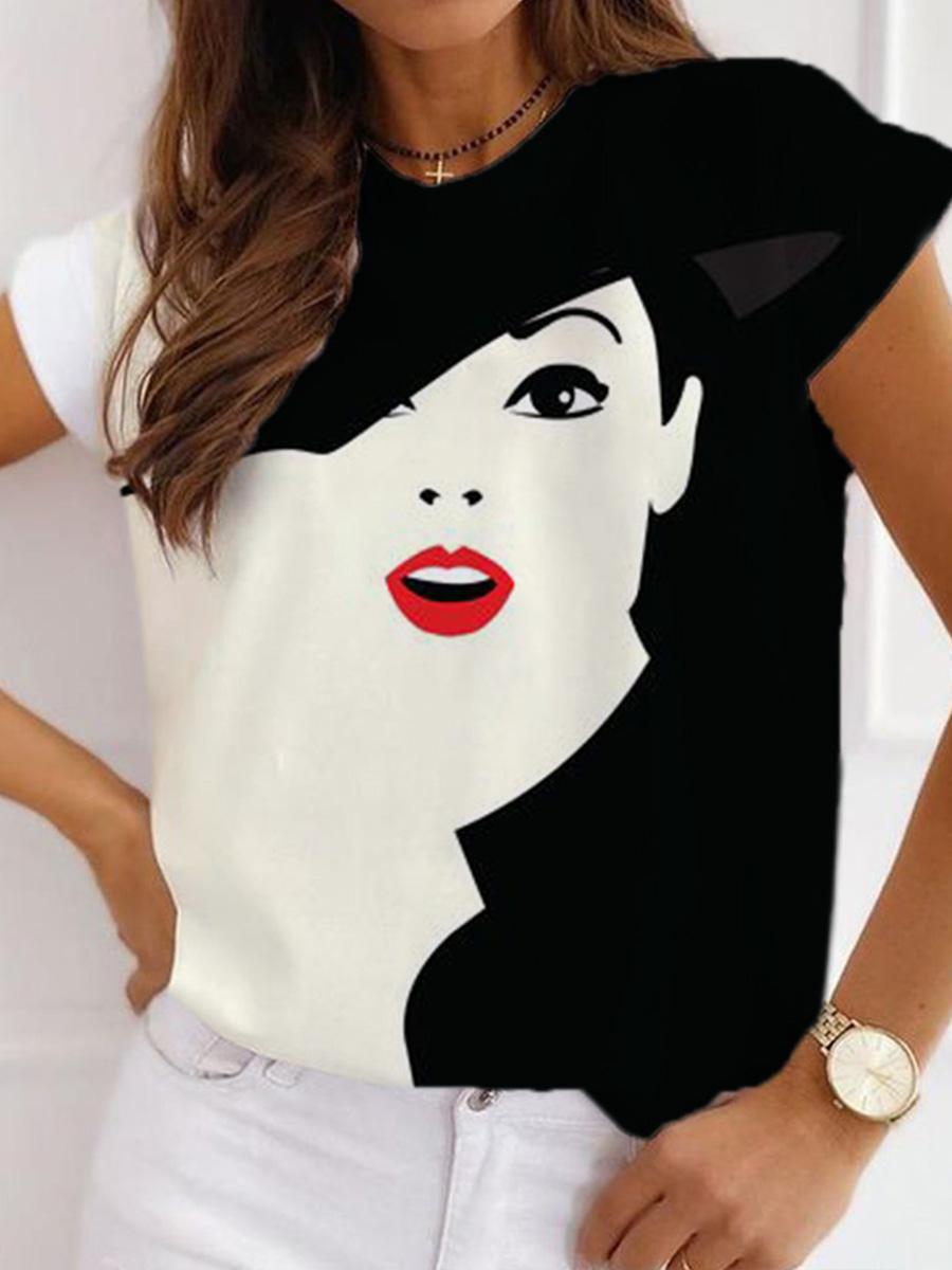 Fashion Casual Art Print Short Sleeve T-shirt Womens