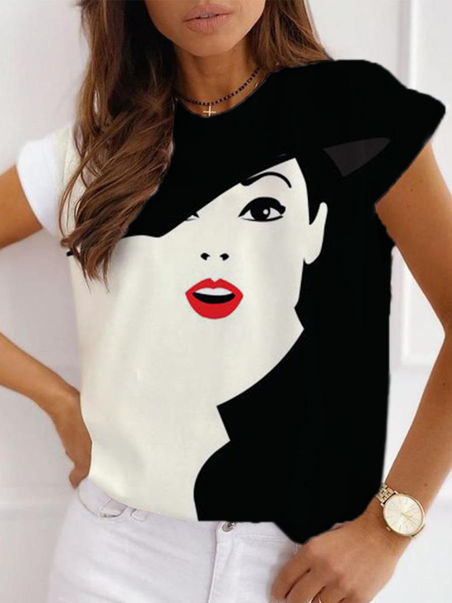 Fashion Casual Art Print Short Sleeve T-shirt Womens